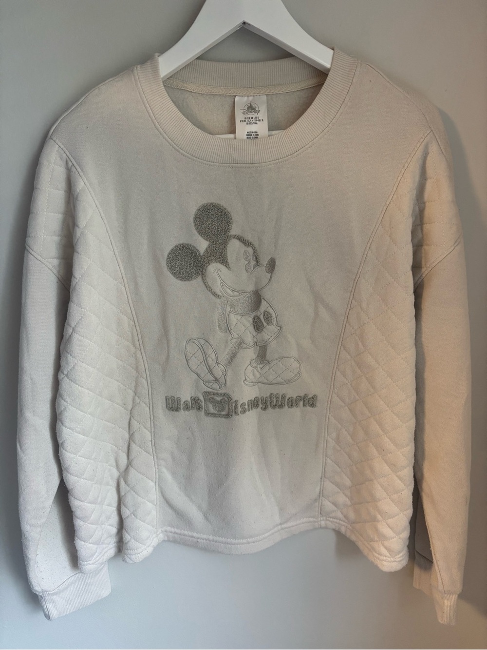 Disney Parks Cream Mickey Mouse Quilted Sweatshirt Sz Large